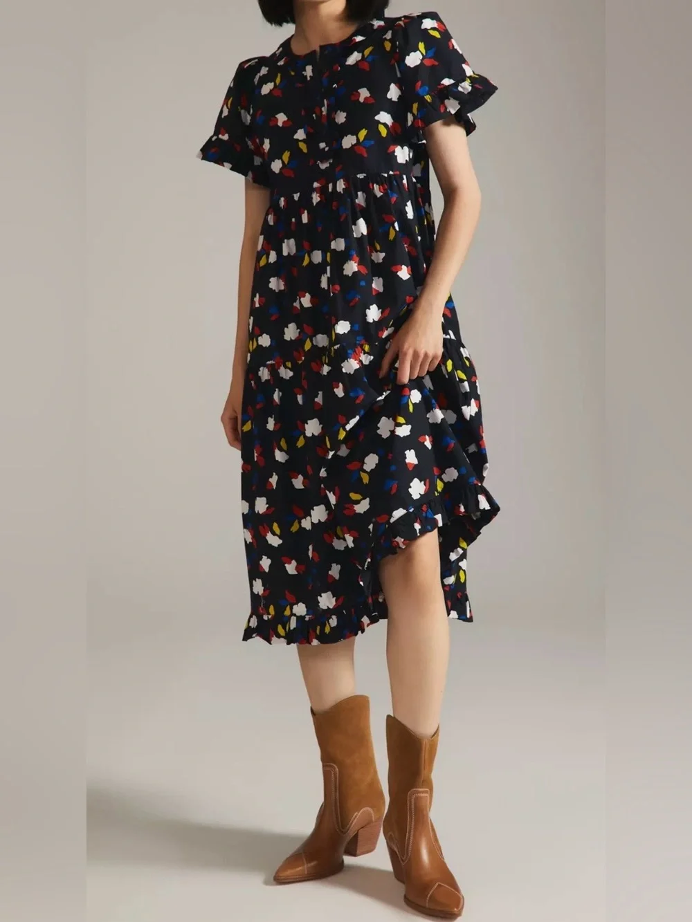 Clare V. Martine Dress Black High-Low Floral Print Midi Skirt size M . - Picture 1 of 11